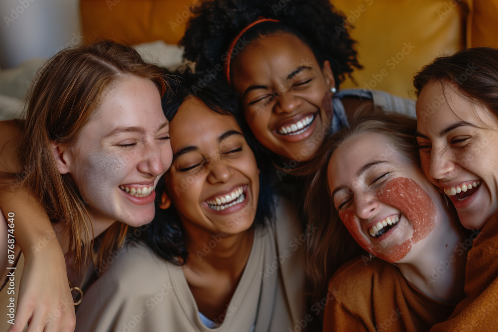 A group of women are smiling and hugging each other A group of women are smiling and hugging each other