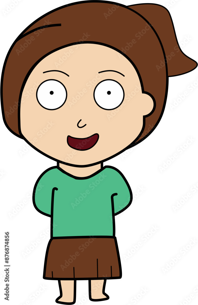 Cute Girl Cartoon Character with Hair Tie and Green Shirt Vector - Editable and Scalable Design Cute Girl Cartoon Character with Hair Tie and Green Shirt Vector - Editable and Scalable Design