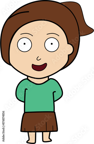 Cute Girl Cartoon Character with Hair Tie and Green Shirt Vector - Editable and Scalable Design photo