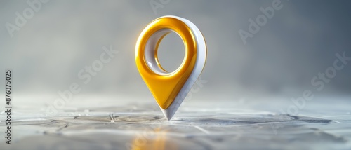 A golden location pin stands on a white surface, symbolizing finding your place.