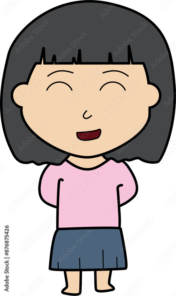 Cute Girl Cartoon Character with Short Hair and Pink Shirt Vector - Editable and Scalable Design Cute Girl Cartoon Character with Short Hair and Pink Shirt Vector - Editable and Scalable Design