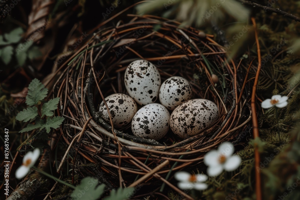 Obraz premium Speckled eggs in a nest