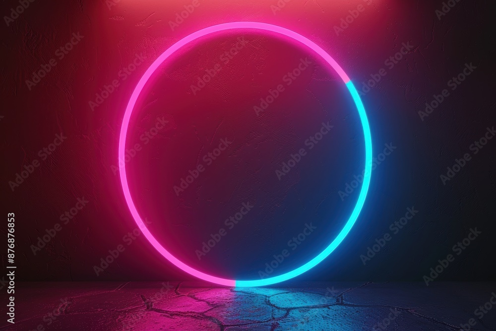 Glowing neon circle on a textured background Glowing neon circle on a textured background