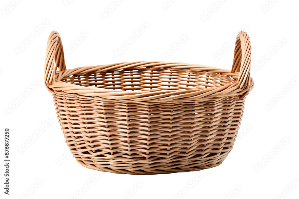 A Simple Woven Basket With Two Handles for Carrying. on a White or Clear Surface PNG Transparent Background. A Simple Woven Basket With Two Handles for Carrying. on a White or Clear Surface PNG Transparent Background.