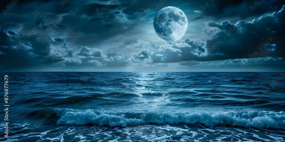 Moonlit Serenity The Vast and Deep Ocean at Night. Concept Night Photography, Moonlit Scenes, Ocean Landscapes, Serenity, Atmospheric Reflections Moonlit Serenity The Vast and Deep Ocean at Night. Concept Night Photography, Moonlit Scenes, Ocean Landscapes, Serenity, Atmospheric Reflections