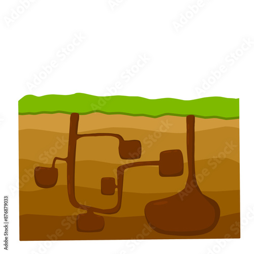 Animal hole and burrow. Scheme of hiding insects and rodents  mice in ground