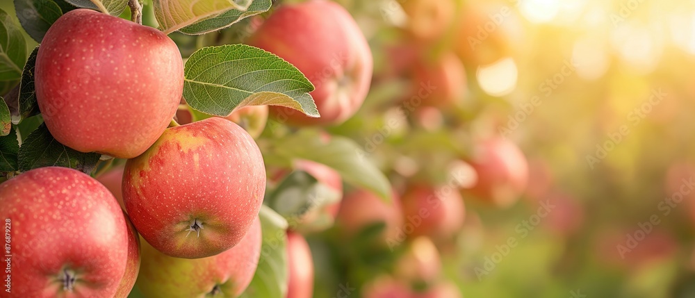 Ripe Red Apples on Tree Branch, Close-Up of Fresh Fruit in Orchard Ripe Red Apples on Tree Branch, Close-Up of Fresh Fruit in Orchard