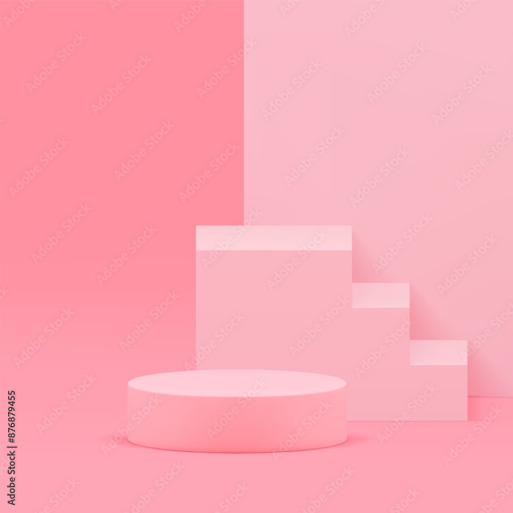Pink 3d showroom podium pedestal with stairs for presentation realistic vector illustration Pink 3d showroom podium pedestal with stairs for presentation realistic vector illustration