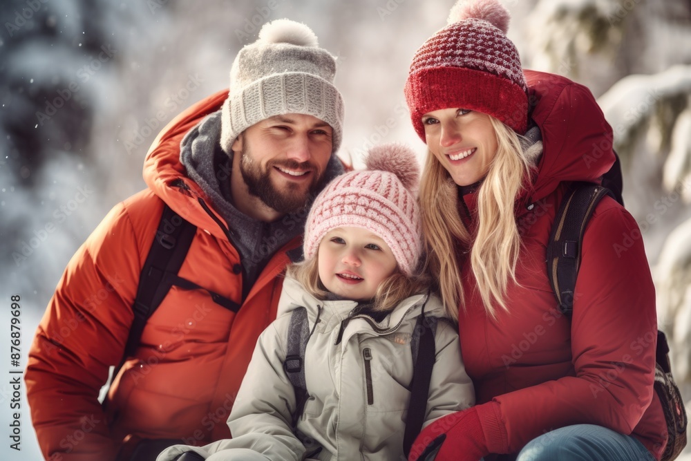 A family moment in snowy landscape, perfect for winter-themed projects A family moment in snowy landscape, perfect for winter-themed projects