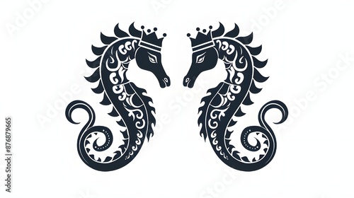 Black logo stamp design over white background of Chinese zodiac dragon as the mythical animal in Eastern Asia culture. 