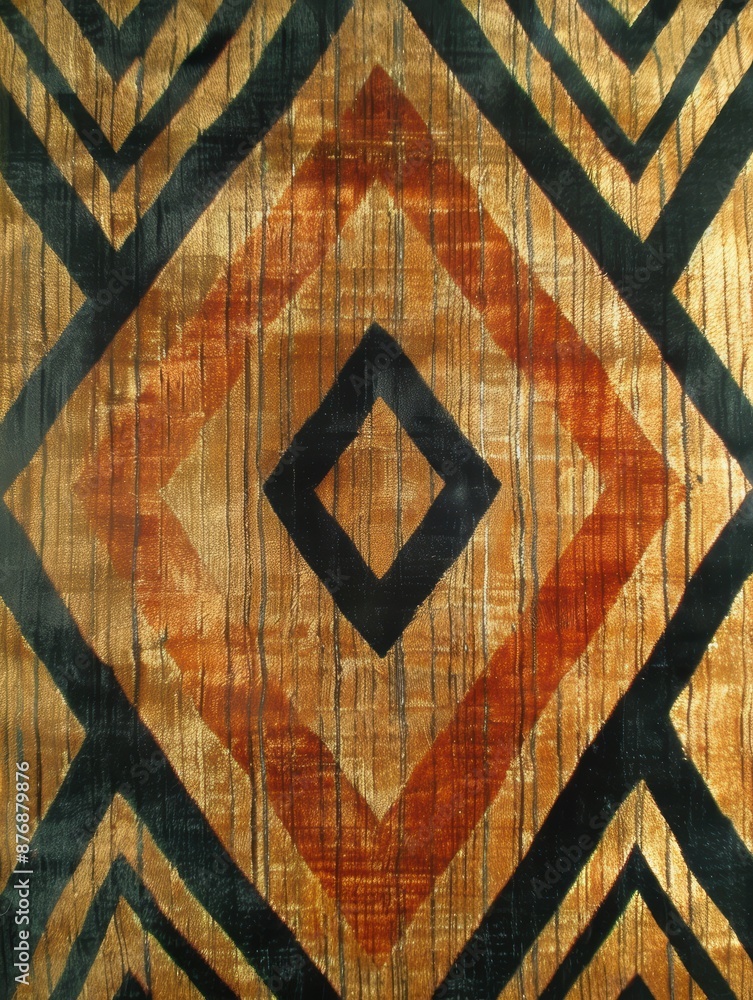 Geometric tribal pattern on wooden surface Geometric tribal pattern on wooden surface