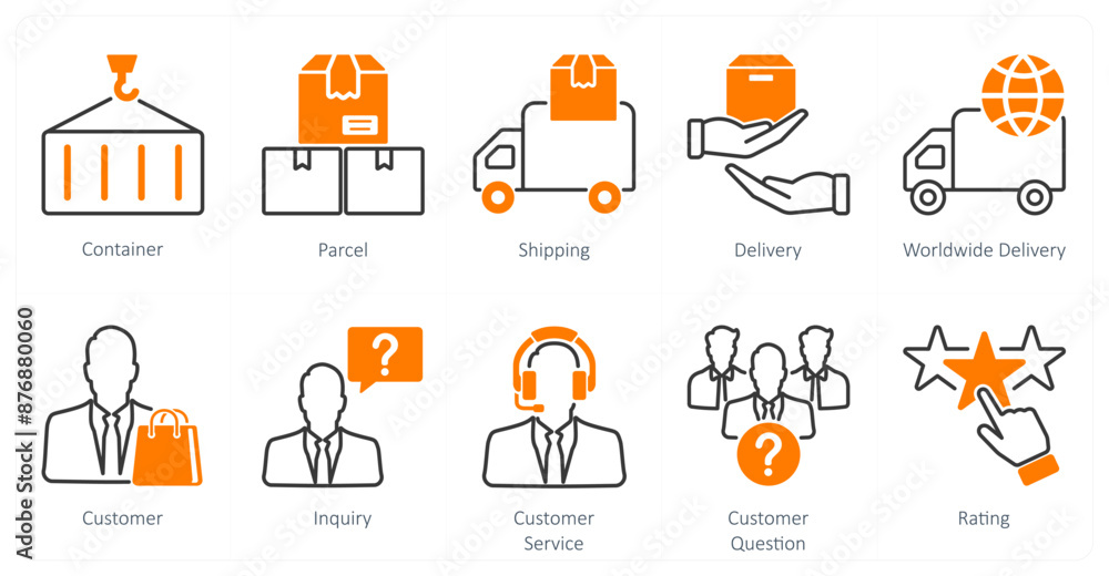 A set of 10 Mix icons as container, parcel, shipping A set of 10 Mix icons as container, parcel, shipping