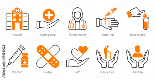 A set of 10 Mix icons as hospital, medical help, female doctor