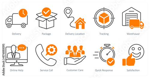 A set of 10 Mix icons as delivery, package, delivery location