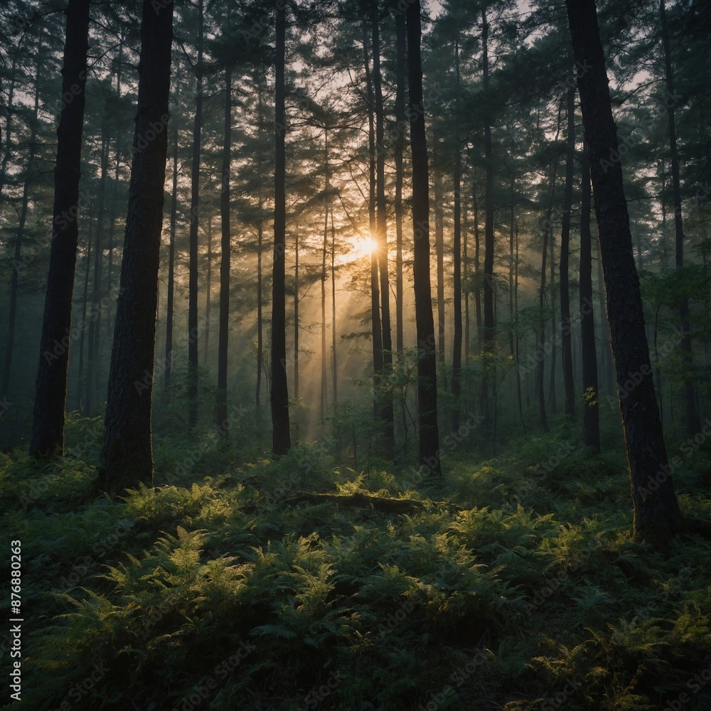 The forest floor is a mosaic of textures and colors: a bed of fallen leaves, twigs, and pine needles, interspersed with vibrant patches of ferns, mushrooms, and tiny wildflowers. Sunlight streams thro The forest floor is a mosaic of textures and colors: a bed of fallen leaves, twigs, and pine needles, interspersed with vibrant patches of ferns, mushrooms, and tiny wildflowers. Sunlight streams thro