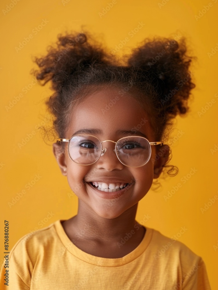 A happy child wearing glasses smiles directly at the camera, a candid moment of innocence A happy child wearing glasses smiles directly at the camera, a candid moment of innocence