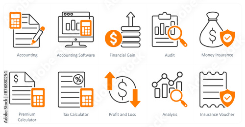 A set of 10 Mix icons as accounting, accounting software, financial gain