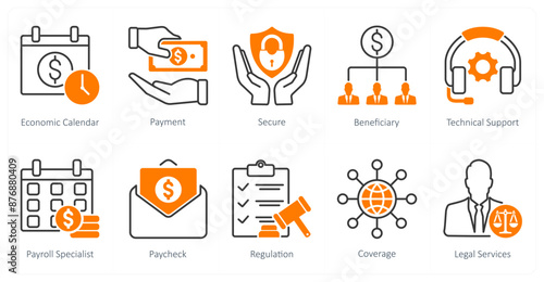 A set of 10 Mix icons as economic calendar, payment, secure