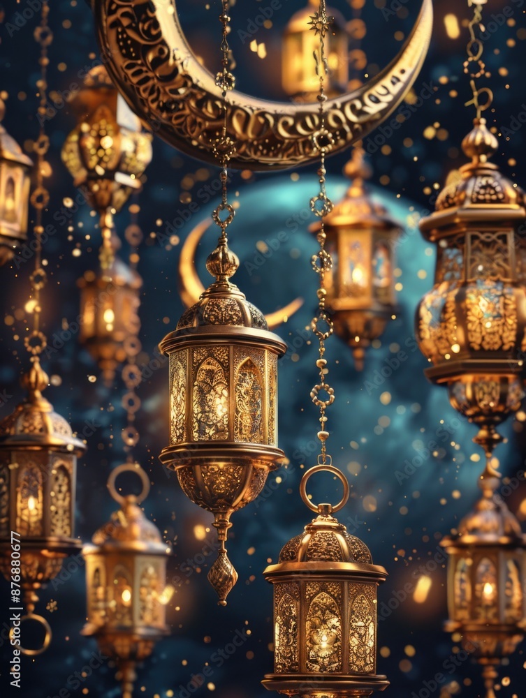 A bunch of gold lanterns hang from a ceiling, ideal for decorative purposes or as a creative prop A bunch of gold lanterns hang from a ceiling, ideal for decorative purposes or as a creative prop