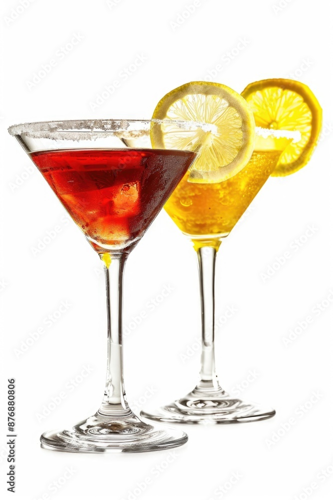 Couple of glasses filled with various beverages, perfect for cafe or bar scene Couple of glasses filled with various beverages, perfect for cafe or bar scene