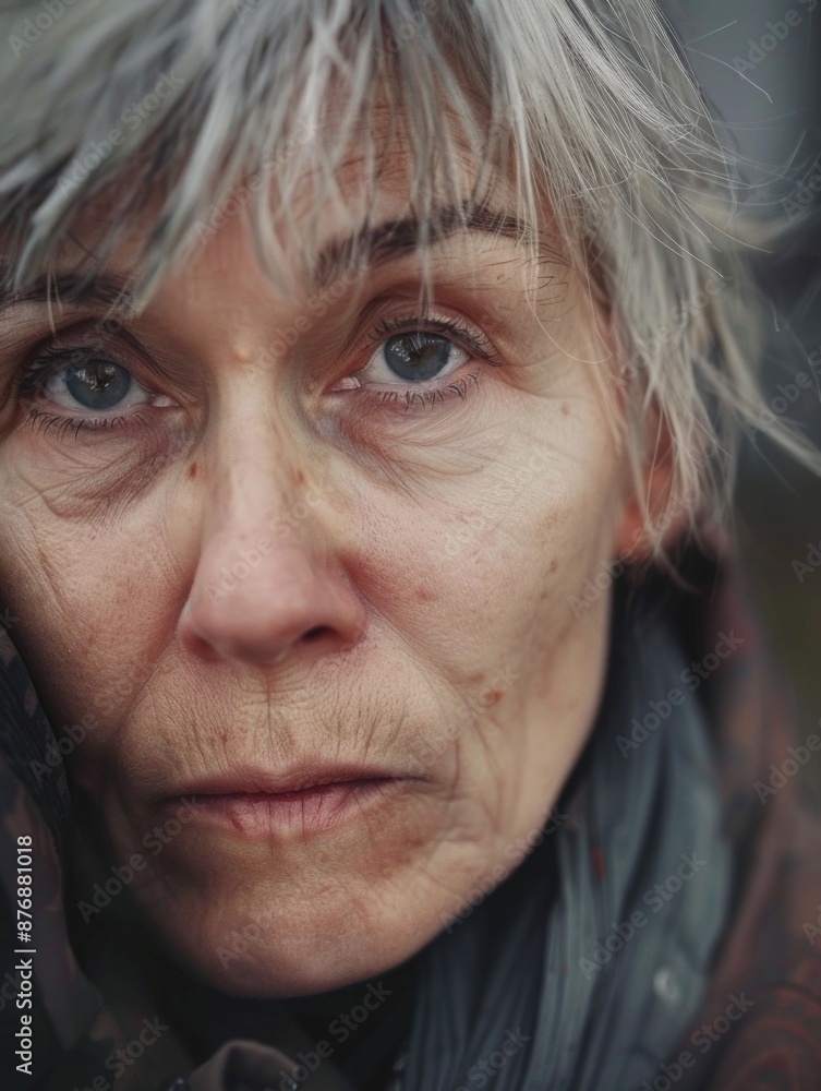 A woman wearing a scarf in a close-up shot A woman wearing a scarf in a close-up shot