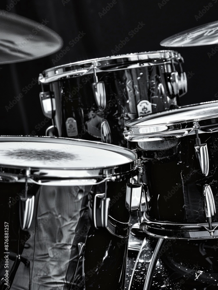 A classic black drum set on a plain background A classic black drum set on a plain background