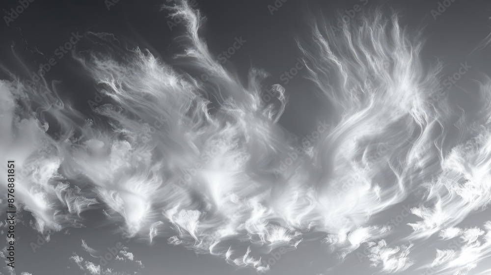 Black and white photograph of fluffy clouds against a grey or blue background, ideal for use in editorial or design contexts Black and white photograph of fluffy clouds against a grey or blue background, ideal for use in editorial or design contexts