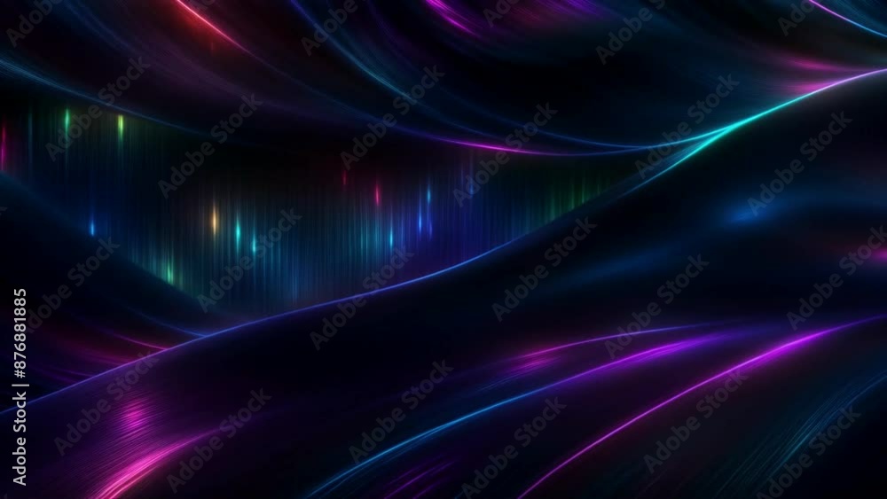 Looped animation of vibrant abstract digital art with motion graphic swirling lines, waves and shapes in psychedelic pattern on blurred neon background that gives impression of kaleidoscopic effect. Looped animation of vibrant abstract digital art with motion graphic swirling lines, waves and shapes in psychedelic pattern on blurred neon background that gives impression of kaleidoscopic effect.