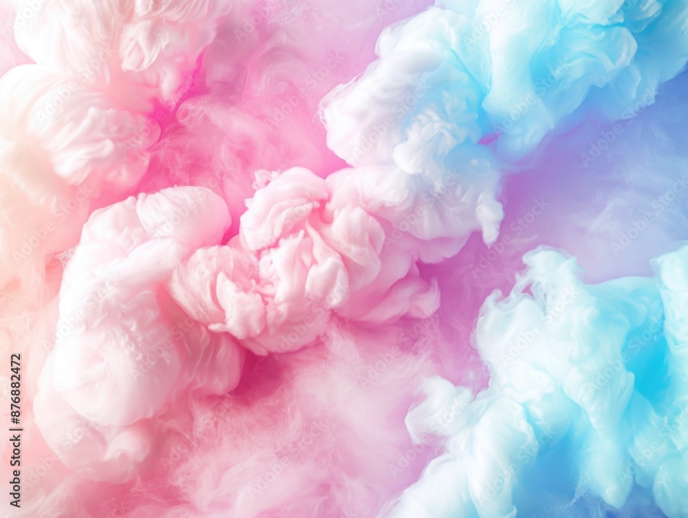 A detailed view of fluffy clouds with pink and blue hues A detailed view of fluffy clouds with pink and blue hues