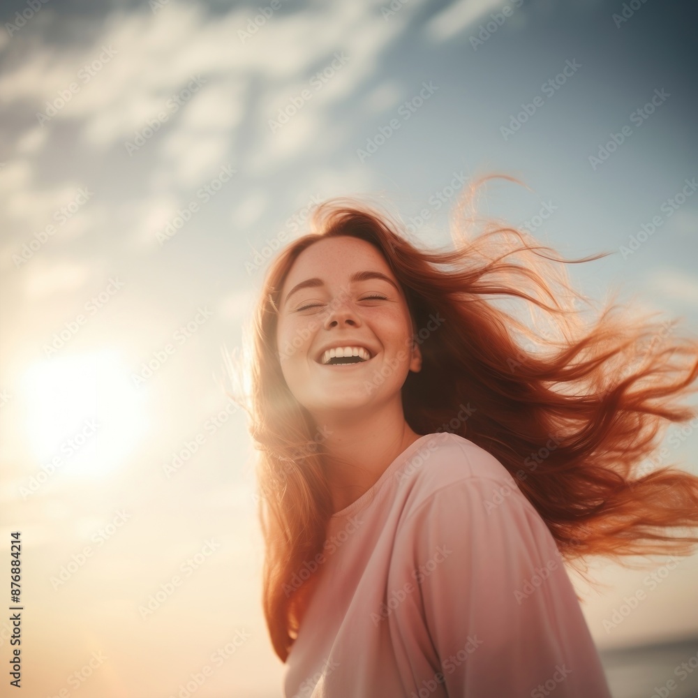 Young chubby woman laughing outdoors adult. Young chubby woman laughing outdoors adult.