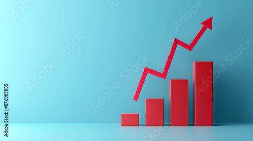 red arrow rising above red bar graphs against a bright blue background Free Download red arrow rising above red bar graphs against a bright blue background - GFXLoad