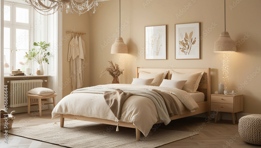 Main bedroom model cream beige, Scandinavian Style. Main bedroom model cream beige, Scandinavian Style.