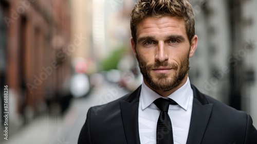 Handsome businessman with beard in suit