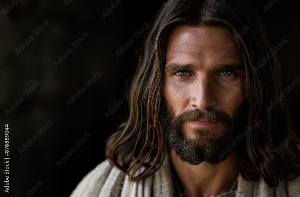 Obraz premium Intense bearded man with long hair