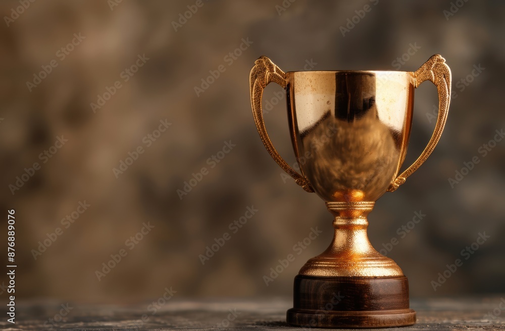 golden trophy cup on wooden table golden trophy cup on wooden table