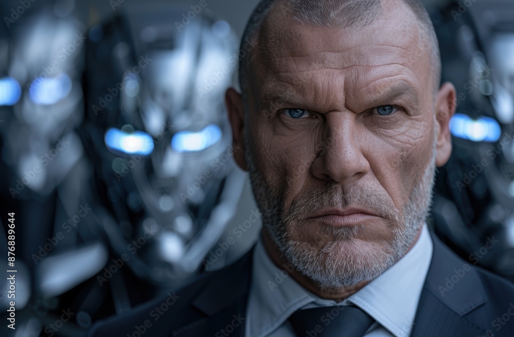 Serious businessman with beard looking stern Serious businessman with beard looking stern