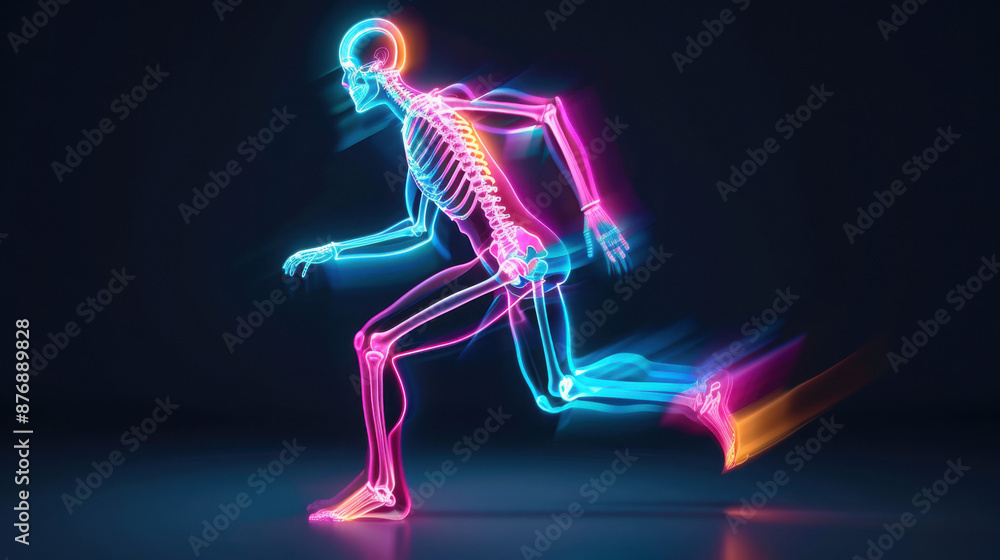 Glowing blue and pink neon running man. Glowing blue and pink neon running man.
