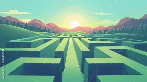 Path through maze, finding direction, flat design illustration photo