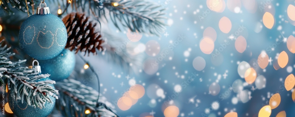 Christmas tree branches with blurred bokeh background and space for text. New Year card template. Christmas card template. Border, winter poster for invitations Christmas tree branches with blurred bokeh background and space for text. New Year card template. Christmas card template. Border, winter poster for invitations