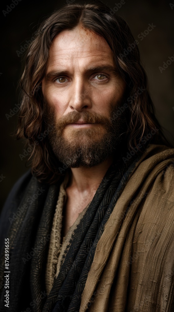 Fototapeta premium Rugged man with long hair and beard in dark cloak