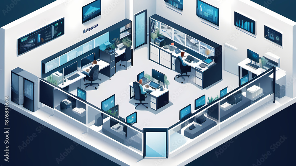 isometric illustration of a modern office workspace isometric illustration of a modern office workspace