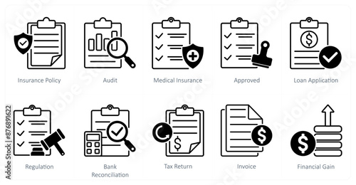 A set of 10 Mix icons as insurance policy, audit, medical insurance