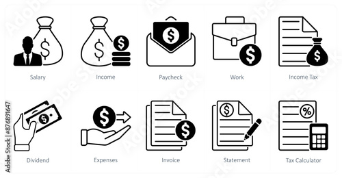 A set of 10 Mix icons as salary, income, pay check