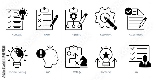 A set of 10 Mix icons as exam, planning, resources