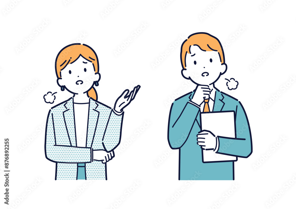 ため息をつくビジネスパーソンのイラストセット＿上半身