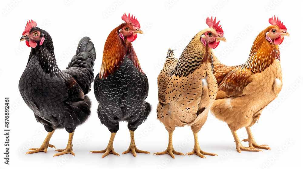 Fototapeta premium four hen isolated on white background