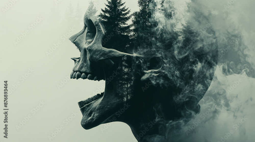 Double exposure of. skull and nature Double exposure of. skull and nature