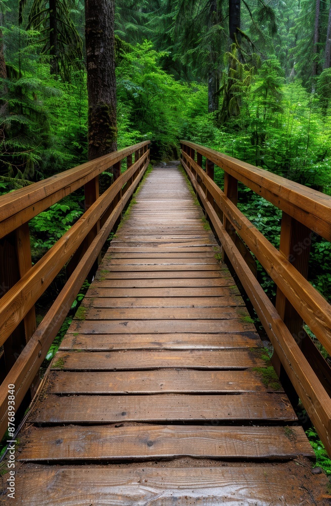 Wooden bridge in lush green forest Wooden bridge in lush green forest