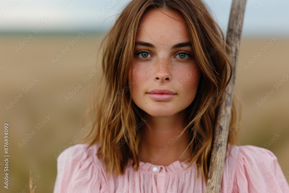 Fototapeta premium portrait of a young woman with freckles and long hair