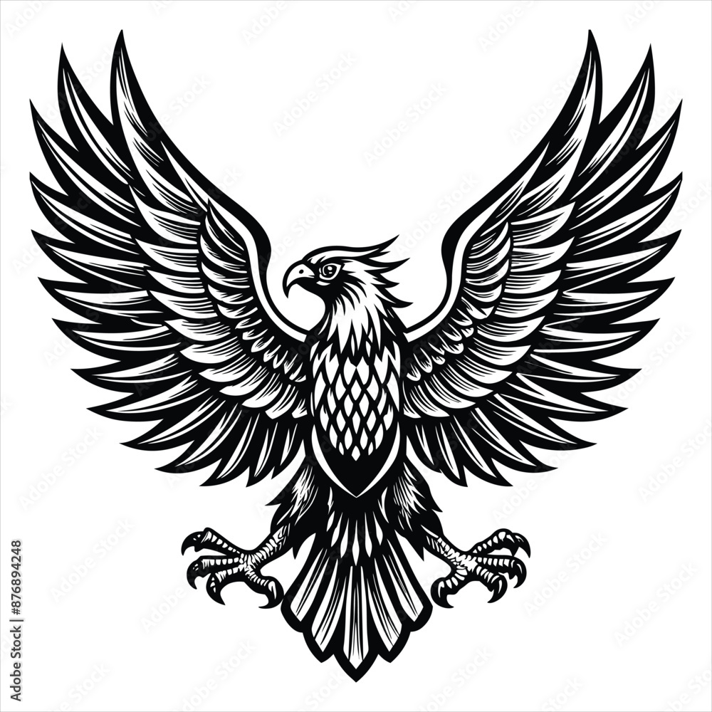 Obraz premium coloring book eagle with spread wings vector art illustration
